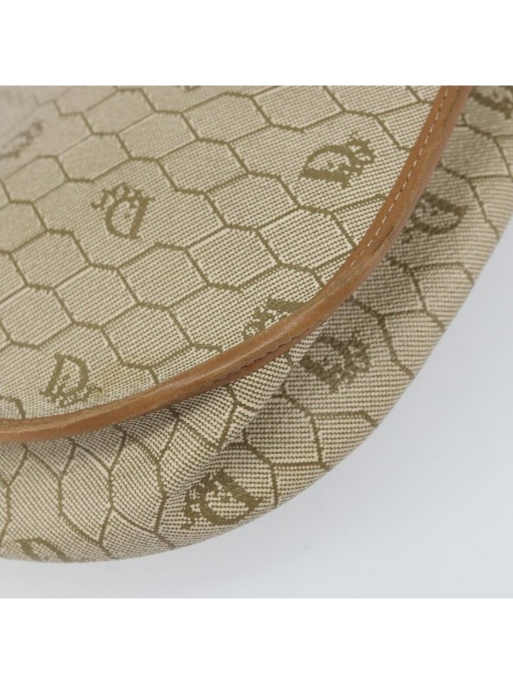 Authentic Christian Dior Honeycomb Canvas Shoulder Bag PVC Beige Gold - Picture 6 of 16